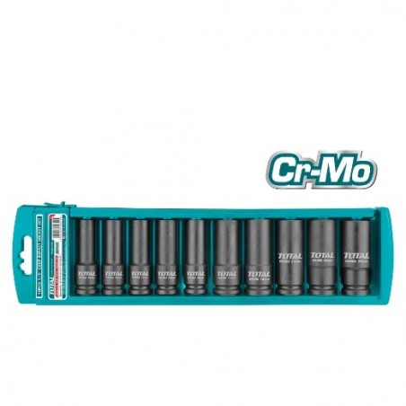TOTAL 40101  
 Juego de 10 vasos largos de impacto THKISD12102L  
 CrMo - Cromo vanadio