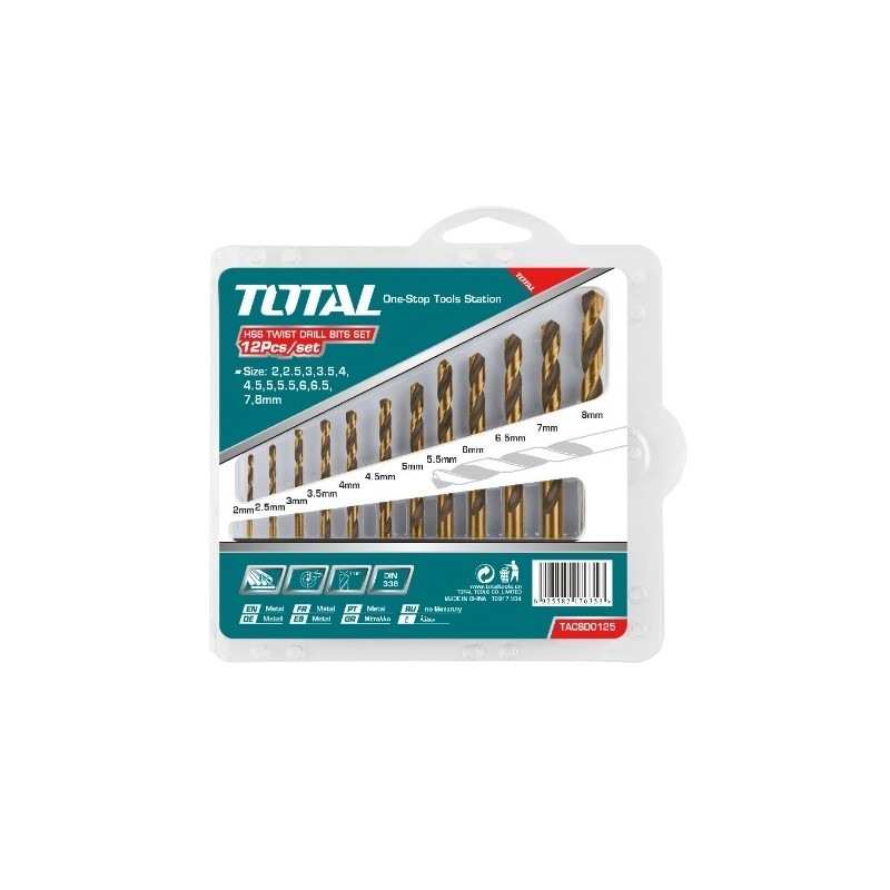 TOTAL 40136  
 Juego de 12 brocas para metal TACSD0125  
 HSS