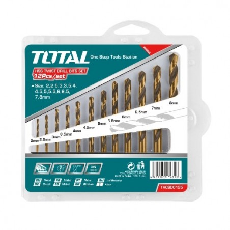 TOTAL 40136  
 Juego de 12 brocas para metal TACSD0125  
 HSS