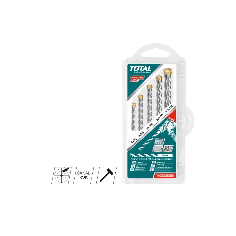 TOTAL 40137  
 Juego de 5 brocas para pared TACSD5055  
 HSS