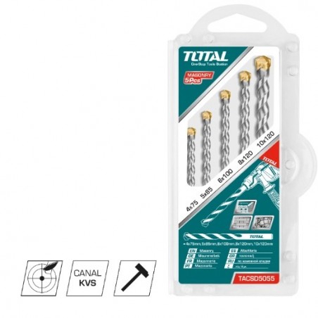 TOTAL 40137  
 Juego de 5 brocas para pared TACSD5055  
 HSS