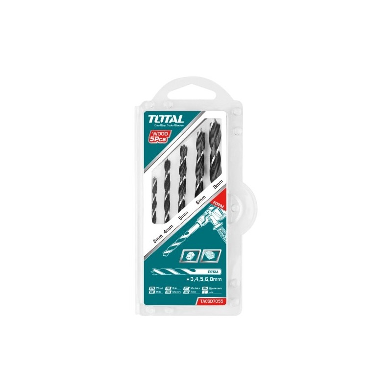 TOTAL 40138  
 Juego de 5 brocas para madera TACSD7055  
 HSS