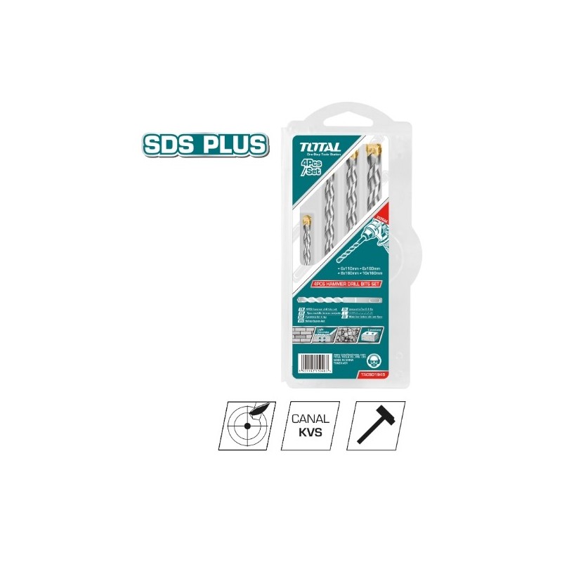 TOTAL 40140  
 Juego de 4 brocas para pared SDS Plus TACSD1945  
 HSS