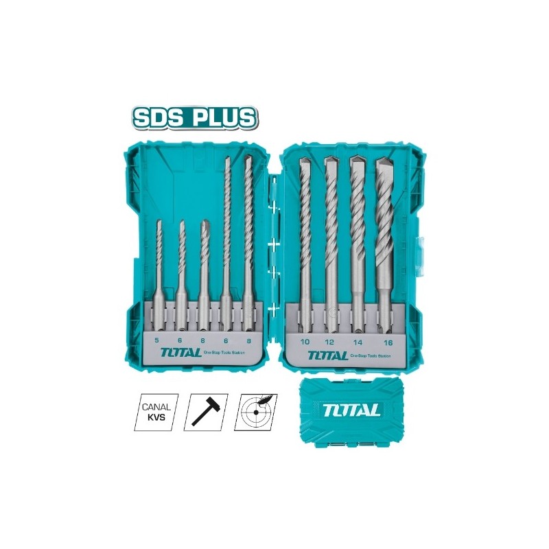 TOTAL 40154  
 Juego de 9 brocas para pared SDS Plus TACSDL30901  
 HSS