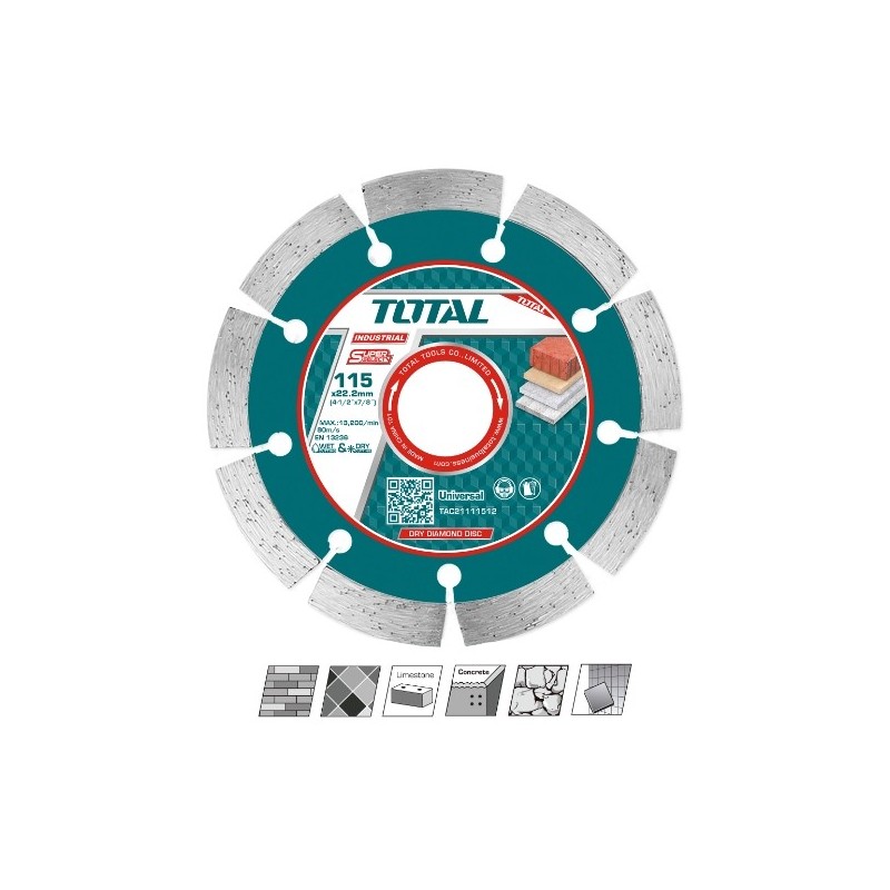 TOTAL 40184  
 Disco diamante mármol y granito TAC2111-10  
 Ø115 mm  
 Diamante