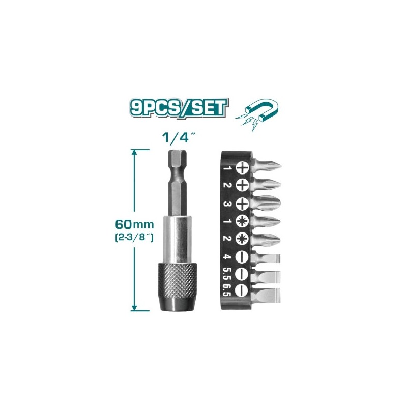 TOTAL 40190  
 Set 9 puntas 1/4'' con portapuntas TACSD3091