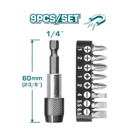 TOTAL 40190  
 Set 9 puntas 1/4'' con portapuntas TACSD3091