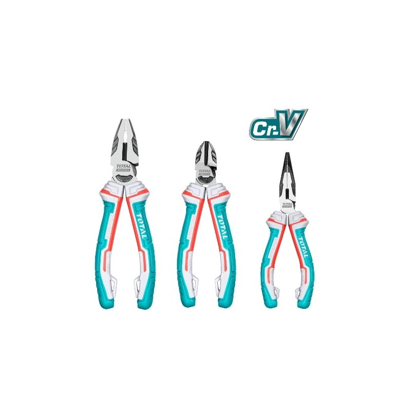 TOTAL 40267  
 Juego de 3 alicates reforzados THT2K0301S  
 Cromo vanadio (Cr-V)