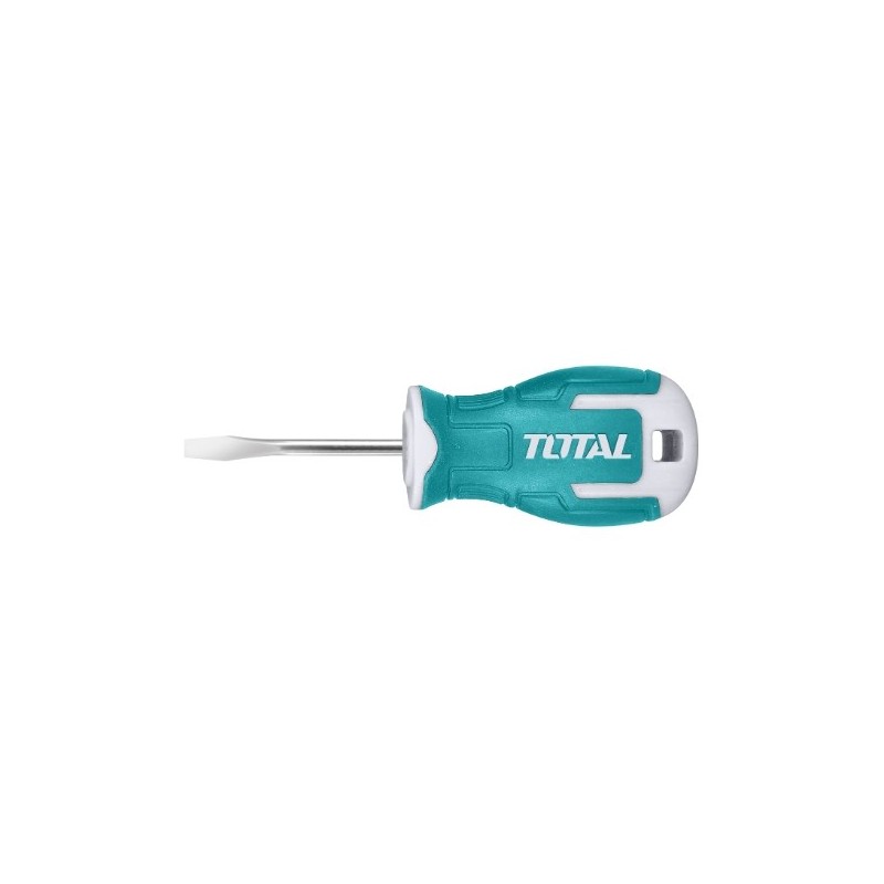 TOTAL 40323  
 Destornillador corto punta plana THT266038  
 SL6,5 x 38 mm  
 Acero