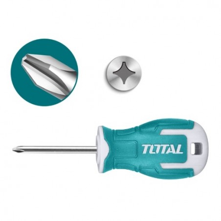 TOTAL 40329  
 Destornillador corto punta Phillips THT26PH2038  
 PH2 x 38 mm  
 Acero