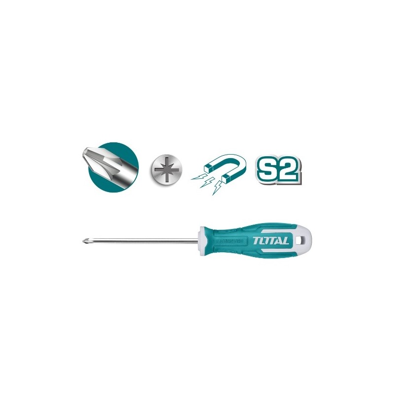 TOTAL 40335  
 Destornillador Pozidrive THT26PZ  
 PZ2 x 150 mm  
 Acero