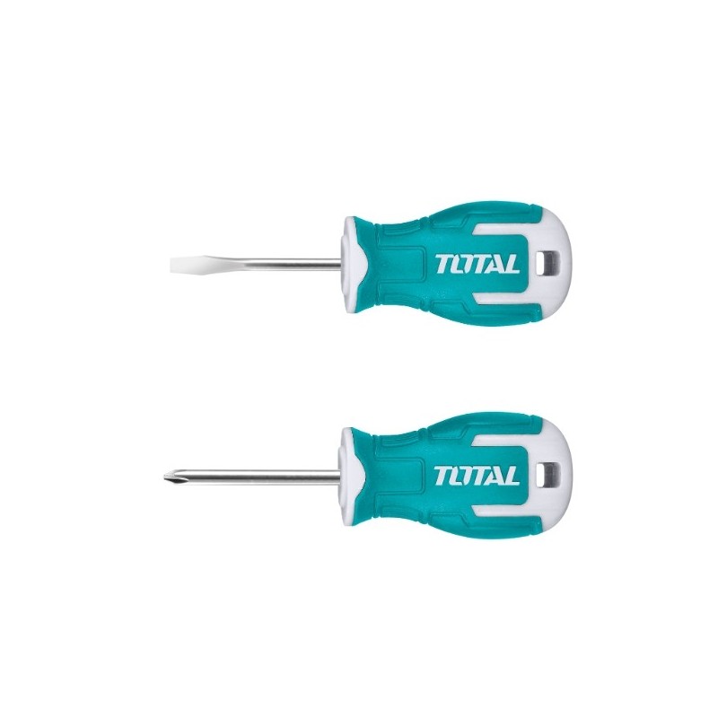 TOTAL 40336  
 Juego 2 destornilladores cortos THTS20206  
 SL6,5 - PH2  
 Acero
