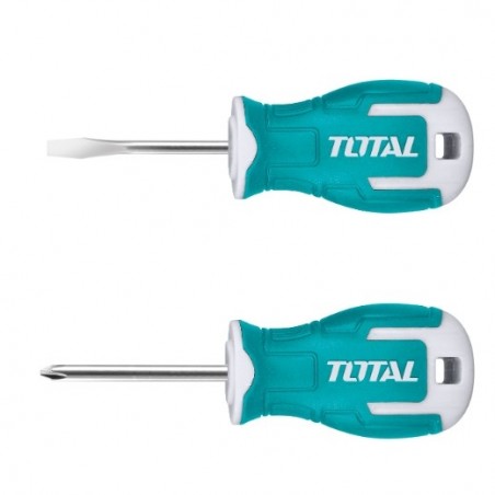 TOTAL 40336  
 Juego 2 destornilladores cortos THTS20206  
 SL6,5 - PH2  
 Acero