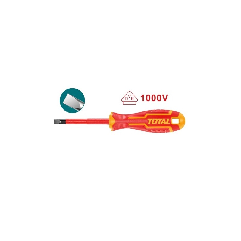 TOTAL 40342  
 Destornillador aislado plano THTIS  
 SL4 x 100 mm  
 Cromo vanadio (Cr-V)