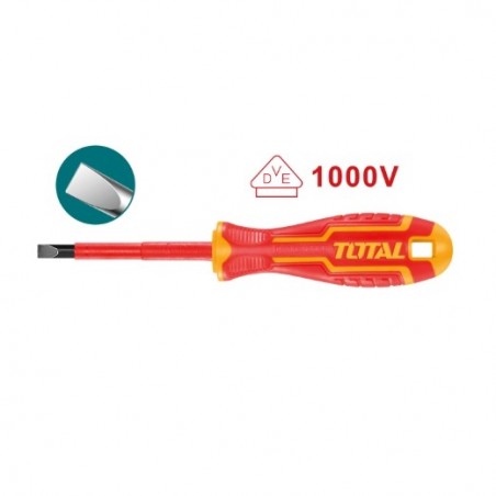 TOTAL 40342  
 Destornillador aislado plano THTIS  
 SL4 x 100 mm  
 Cromo vanadio (Cr-V)