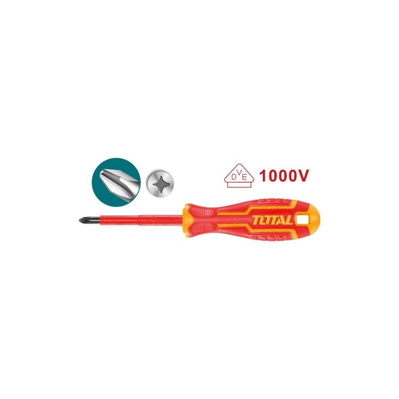 TOTAL 40346  
 Destornillador aislado Phillips THTISPH  
 PH2 x 100 mm  
 Cromo vanadio (Cr-V)