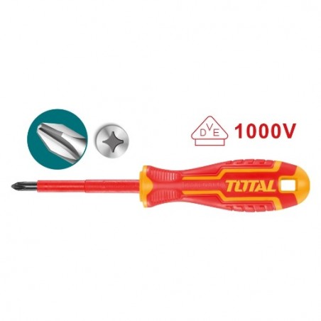 TOTAL 40346  
 Destornillador aislado Phillips THTISPH  
 PH2 x 100 mm  
 Cromo vanadio (Cr-V)