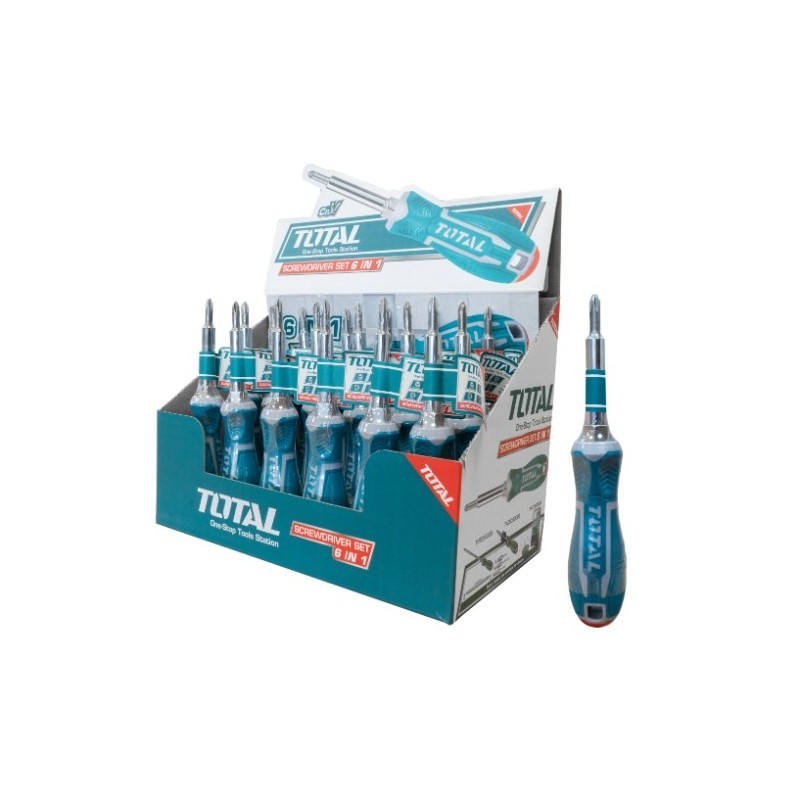TOTAL 40350  
 Destornillador con 6 puntas intercambiables THT2506076  
 Cromo vanadio (Cr-V)