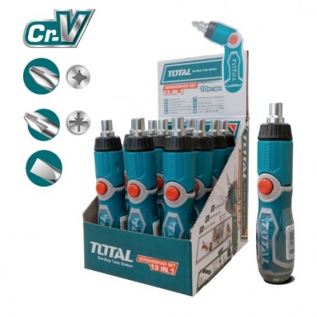 TOTAL 40356  
 Destornillador carraca articulable con 12 puntas TACSD30136  
 Cromo vanadio (Cr-V)