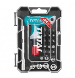 TOTAL 40357  
 Llave T con juego de puntas y vasos TACSD30186  
 24 Piezas  
 Cromo vanadio (Cr-V)
