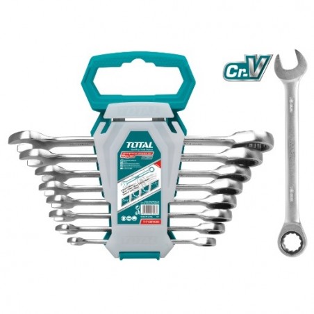 TOTAL 40472  
 Juego 8 llaves combinadas carraca THT102RK086  
 Cromo vanadio (Cr-V)
