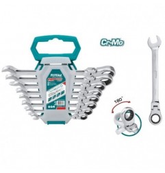 TOTAL 40473  
 Juego 8 llaves combinadas carraca articulada THT102RK586  
 Cromo molibdemo (Cr-Mo)