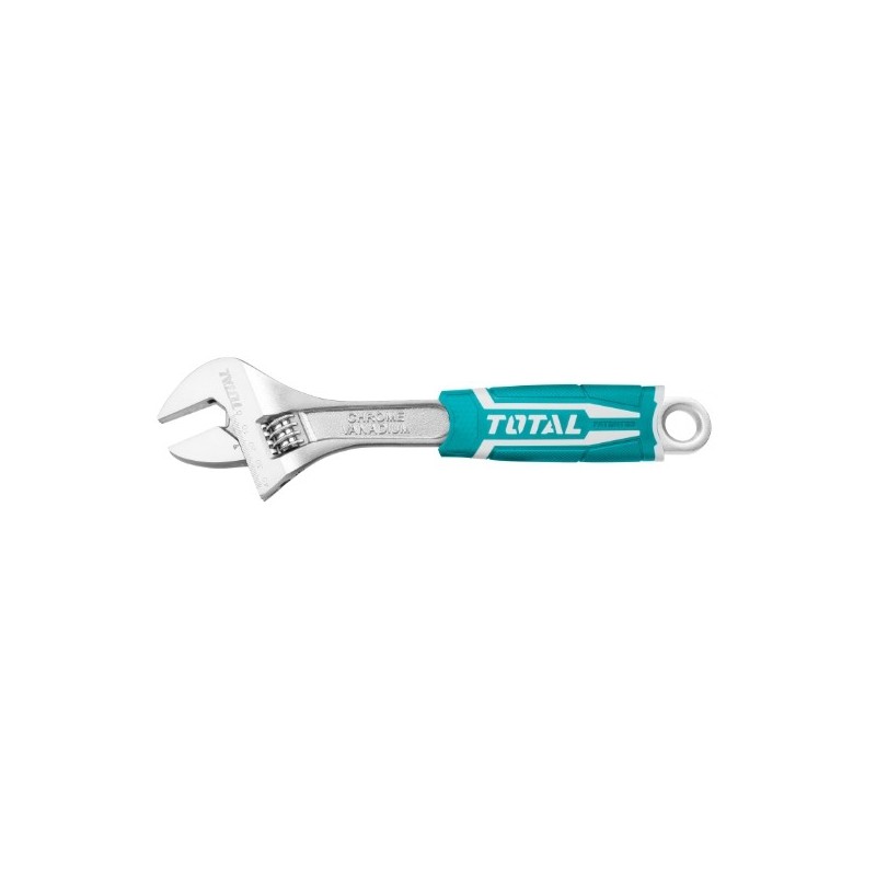 TOTAL 40514  
 Llave ajustable moleta central THT101  
 150 mm/apertura 0-24 mm  
 Cromo vanadio (Cr-V)