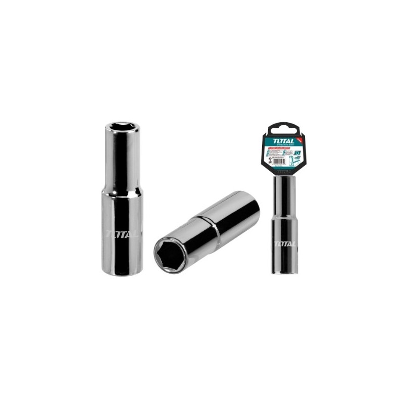 TOTAL 40555  
 Vaso cromado largo 1/2'' THTST12L  
 Inserción 1/2 de 10 mm  
 CR-V (50BV30)