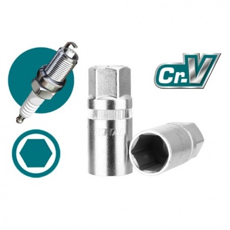 TOTAL 40559  
 Vaso para bujía 1/2'' THSPS12  
 16 mm  
 Cromo vanadio (Cr-V)