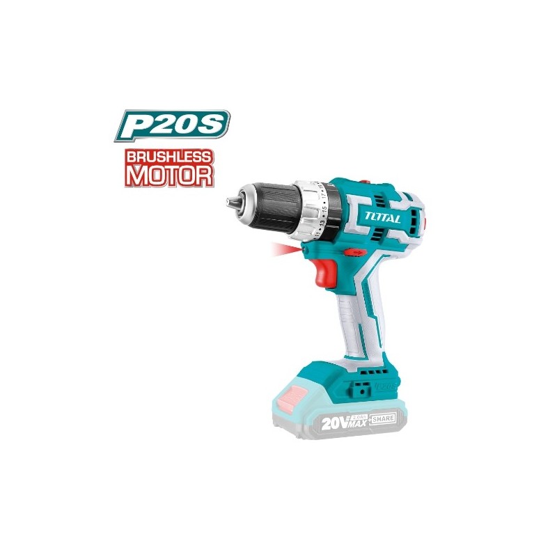 TOTAL 40898  
 Taladro percutor brushless a batería TIDLI206081  
 20 V