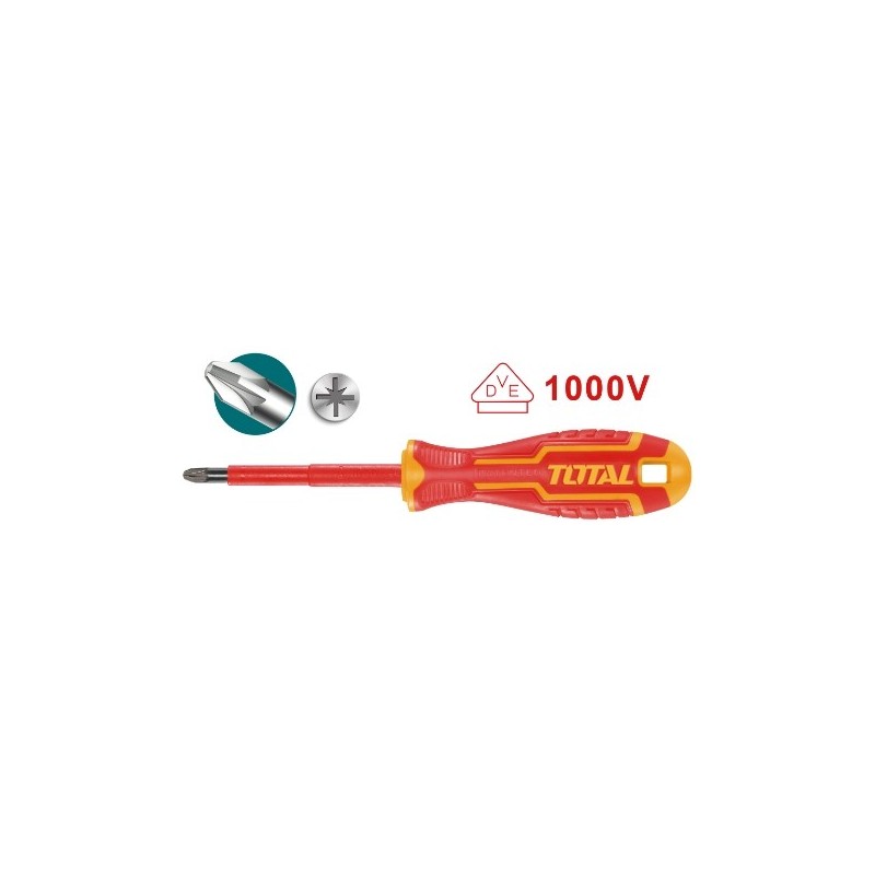 TOTAL 40963  
 Destornillador aislado Pozidrive THTISPZ  
 PZ1 x 80 mm  
 Cromo vanadio (Cr-V)
