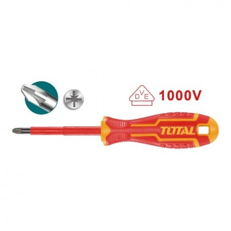 TOTAL 40963  
 Destornillador aislado Pozidrive THTISPZ  
 PZ1 x 80 mm  
 Cromo vanadio (Cr-V)