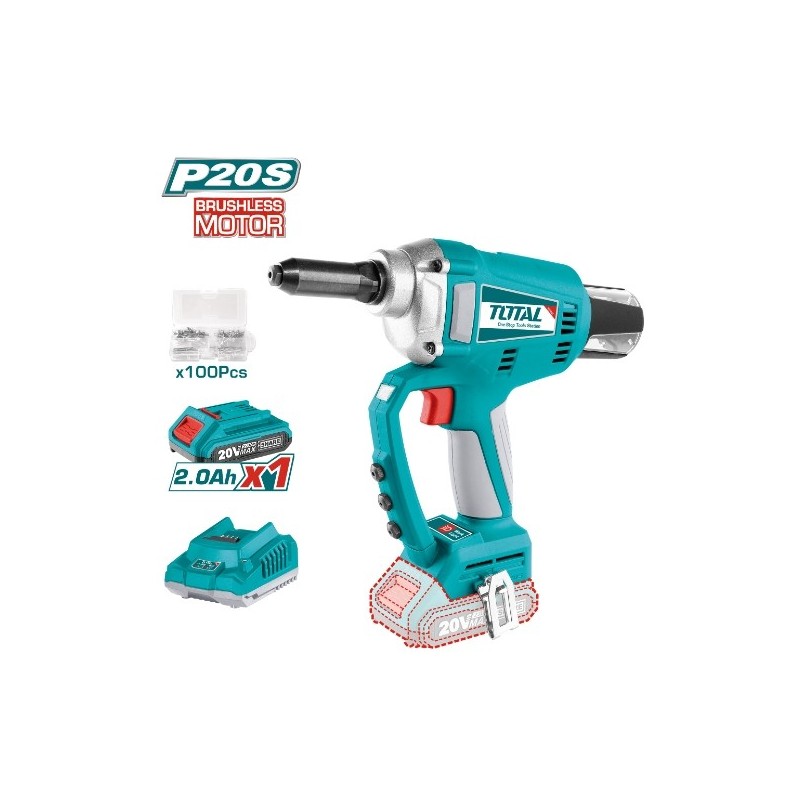 TOTAL 41100  
 Remachadora a batería TRTLI20051  
 20 V
