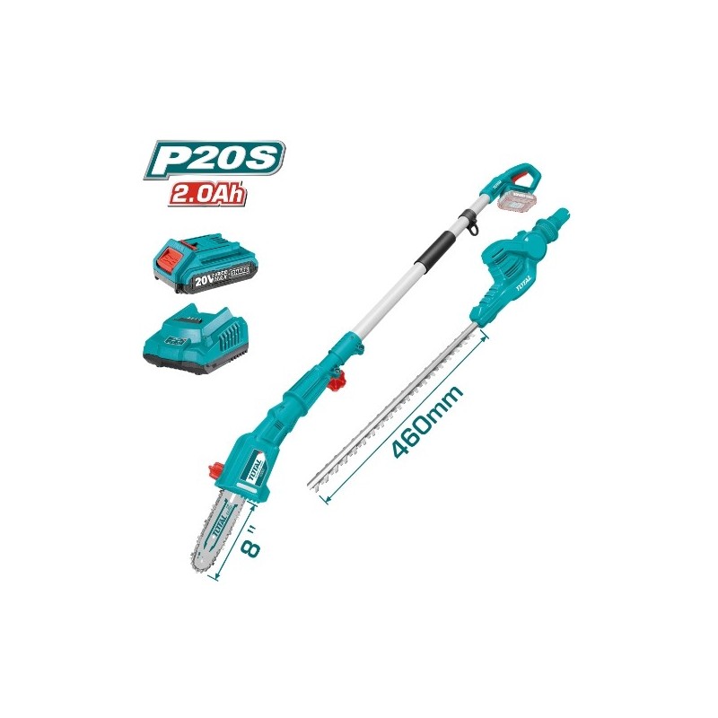 TOTAL 41105   Set cortasetos / sierra de pértiga a batería TPTS201681   20 V