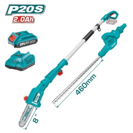 TOTAL 41105   Set cortasetos / sierra de pértiga a batería TPTS201681   20 V