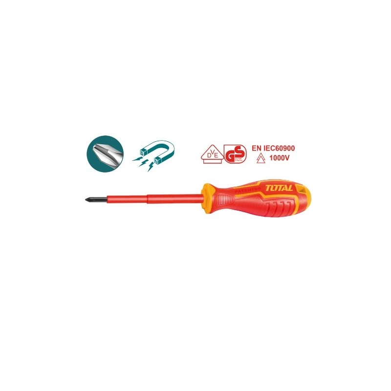 TOTAL 41186  
 Destornillador aislado Phillips THTISPH  
 PH3 x 150 mm  
 Cromo vanadio (Cr-V)