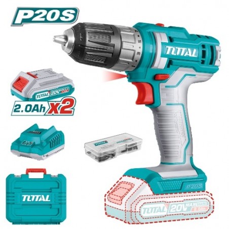 TOTAL 41212  
 Taladro atornillador a batería TDLI200528E  
 20 V
