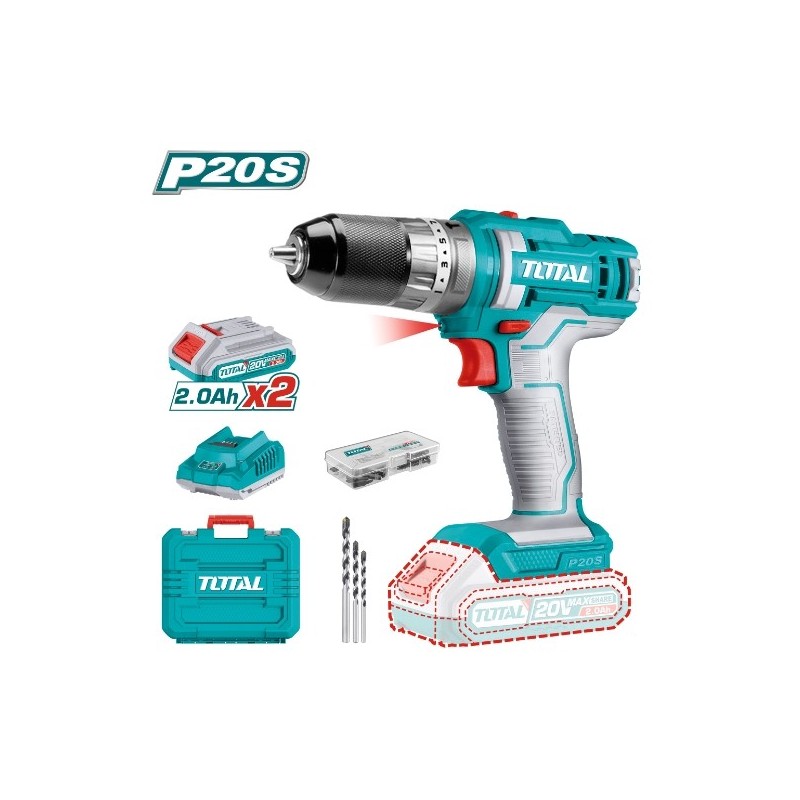 TOTAL 41213  
 Taladro combinado a batería TIDLI201452E  
 20 V