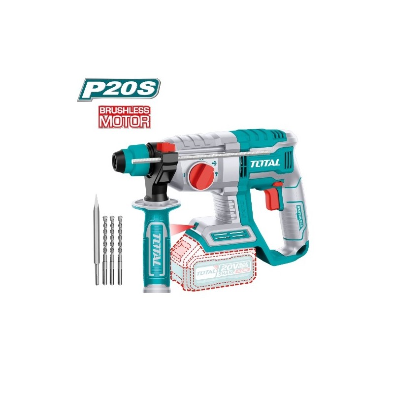 TOTAL 41215  
 Martillo combinado Brushless a batería TRHLI20208  
 20 V