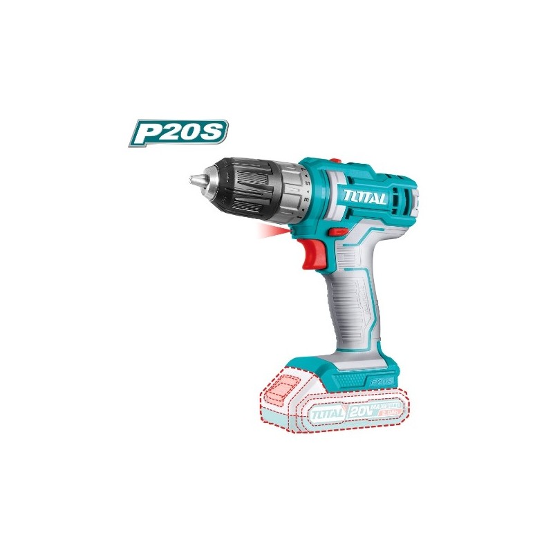 TOTAL 41233  
 Taladro atornillador a batería TDLI200515  
 20 V