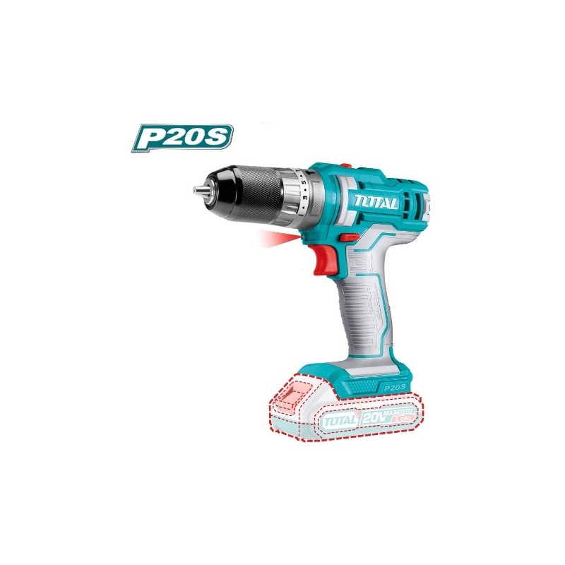 TOTAL 41235  
 Taladro combinado a batería TIDLI201455  
 20 V