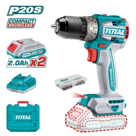 TOTAL 41238  
 Taladro atornillador brushless a batería TDLI20602  
 20 V