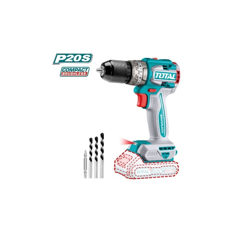 TOTAL 41239  
 Taladro combinado a batería TIDLI206021  
 20 V
