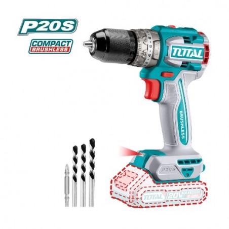 TOTAL 41239  
 Taladro combinado a batería TIDLI206021  
 20 V