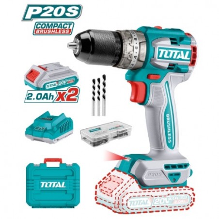 TOTAL 41240  
 Taladro combinado a batería TIDLI20602  
 20 V