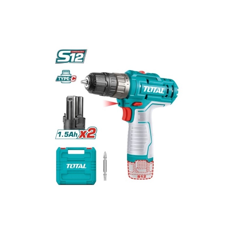 TOTAL 41254  
 Taladro atornillador a batería TDLI12202  
 12 V