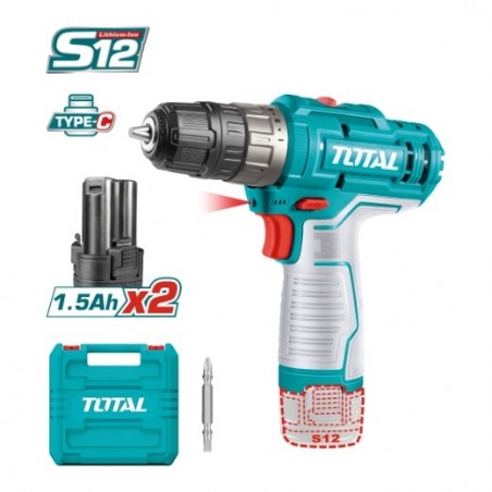 TOTAL 41254  
 Taladro atornillador a batería TDLI12202  
 12 V