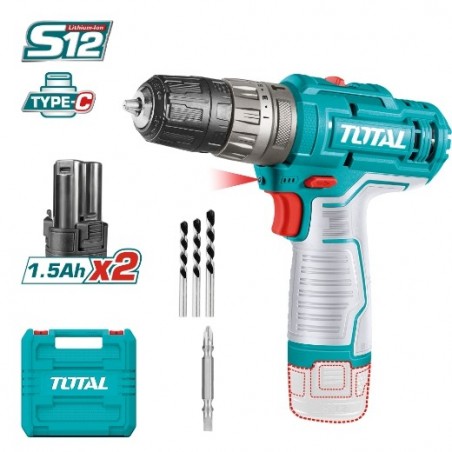 TOTAL 41255  
 Taladro combinado a batería TIDLI12202  
 12 V