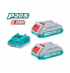 TOTAL 41321  
 Pack 2 baterías 2Ah + cargador rápido TFBCPK1222E  
 20 V - 2 Ah