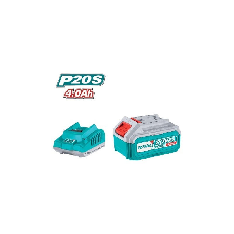TOTAL 41322  
 Pack batería 4Ah + cargador rápido TFBCPK1214  
 20 V - 4 Ah